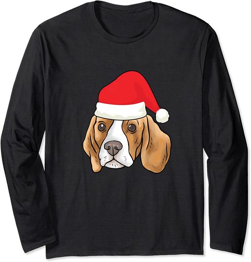 Beagle With Santa Claus Hat Funny Dog Lover Long Sleeve T-Shirt