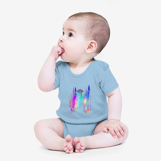 Alien Ufo T Rex Abduction Colorful Forest Baby Bodysuit