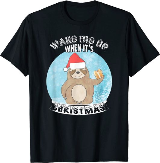 Wake Me Up When It's Christmas Cute Sloth Snow Globe T-Shirt