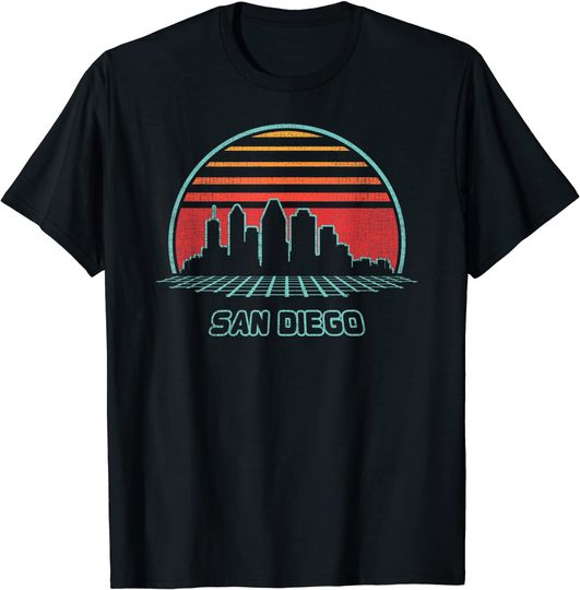 San Diego City Skyline Retro 80s Style Souvenir Gift T-Shirt