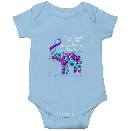 Suicide Prevention Awareness Sunflower Elephant Be Kind Baby Bodysuit