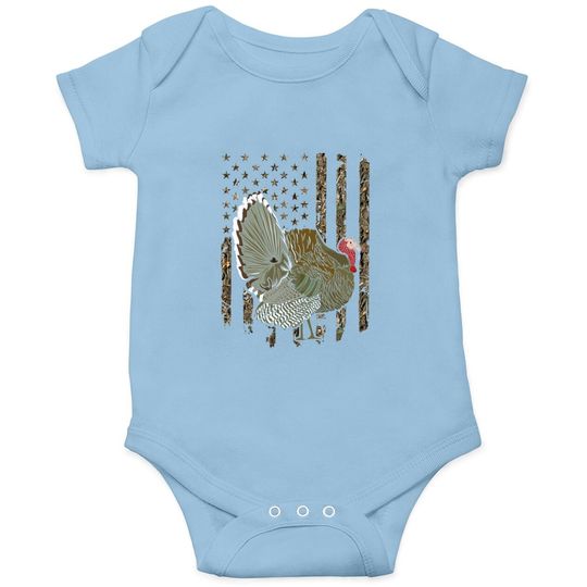 Turkey Hunting American Flag Bird Hunter Tree Camouflage Baby Bodysuit