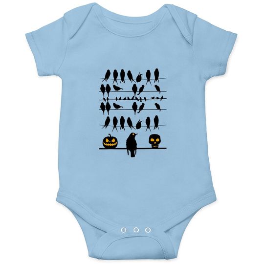Birds Pumpkin Skullcap Halloweem Costume Baby Bodysuit