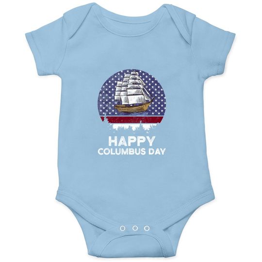 Happy Columbus Day American Flag Boat Baby Bodysuit