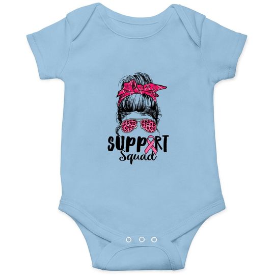 Support Squad Messy Bun Pink Warrior Breast Cancer Awareness Baby Bodysuit