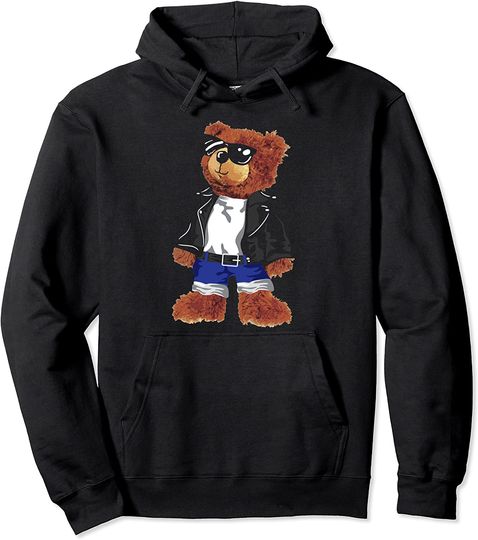 Cool Cute Teddy Bear with Sunglasses Leather Jacket & Jeans Pullover Hoodie