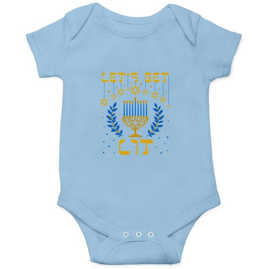 Let's Get Lit Hanukkah Jew Menorah Baby Bodysuit