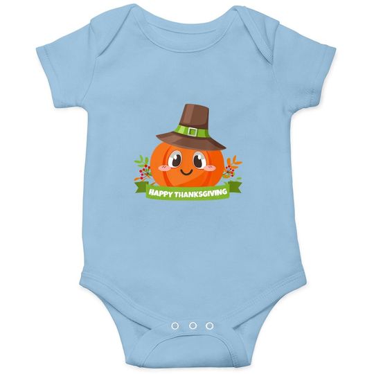 Pilgrim Pumpkin Happy Thanksgiving Holiday Baby Bodysuit