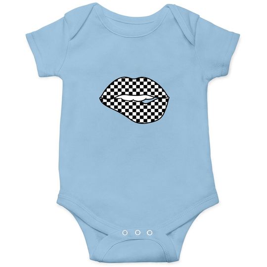 Checkered Black White Lip Gift Checkerboard Baby Bodysuit