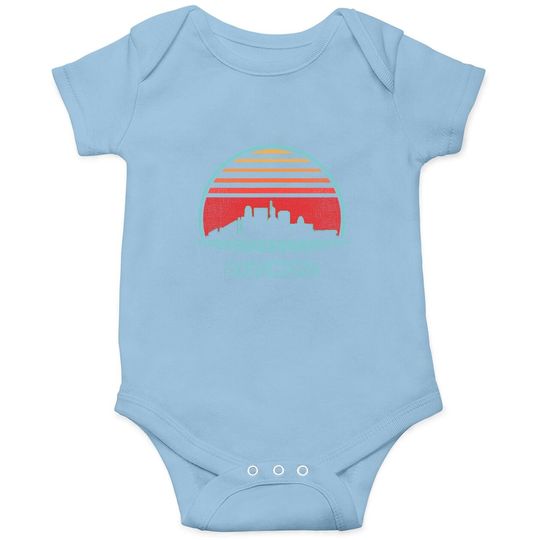 Baltimore City Skyline Retro 80s Style Souvenir Baby Bodysuit