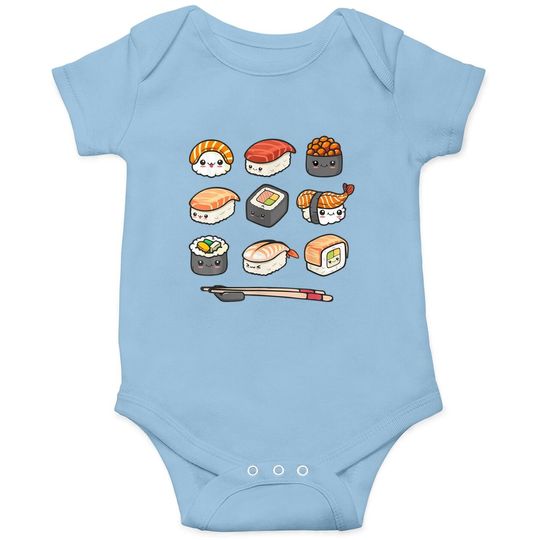 Happy Sushi Anime Kawaii Set Japanese Food Lover Otaku Manga Baby Bodysuit