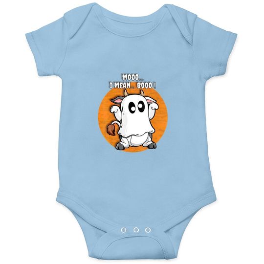 Ghost Cow Moo I Mean Boo Pumpkin Halloween Baby Bodysuit