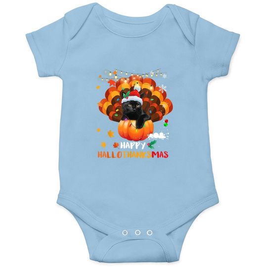 Happy Hallothanksmas Pumpkin Turkey Black Cat Lovers Gifts Baby Bodysuit