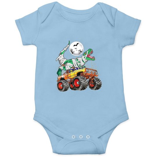 Halloween Boys Dinosaur T Rex Riding Monster Truck Baby Bodysuit