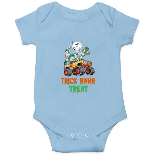 Trick Rawr Treat Halloween Boys Dinosaur T Rex Riding Monster Truck Baby Bodysuit