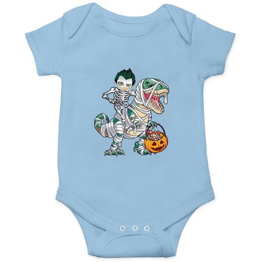 Skeleton Riding Mummy Dinosaur T-rex Halloween Joker Baby Bodysuit