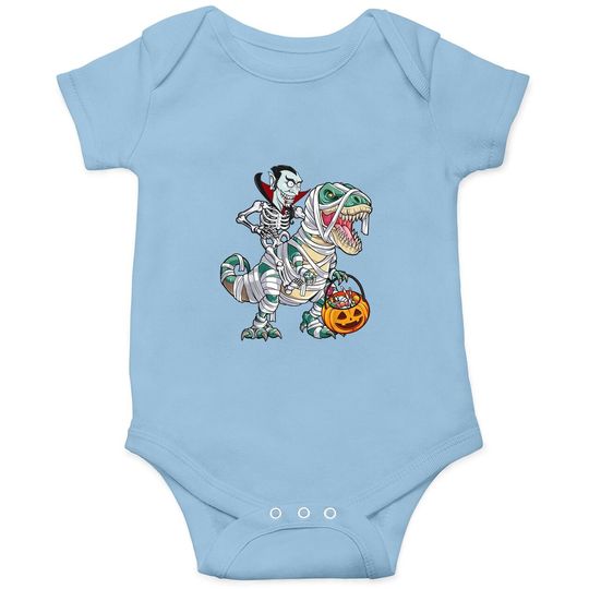 Skeleton Riding Mummy Dinosaur T-rex Halloween Dracula Baby Bodysuit