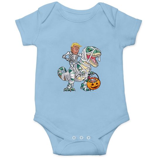 Donal Trump Riding Mummy Dinosaur T-rex Halloween Baby Bodysuit