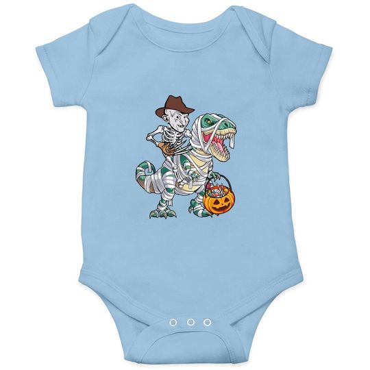 Skeleton Riding Mummy Dinosaur T-rex Halloween Freddy Krueger Baby Bodysuit