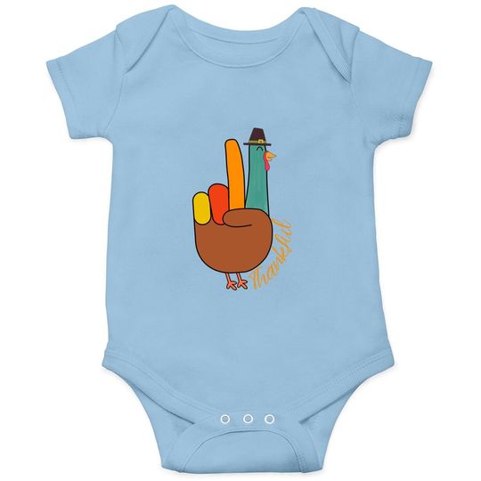 Peace Hand Sign Thankful Turkey Thanksgiving Baby Bodysuit