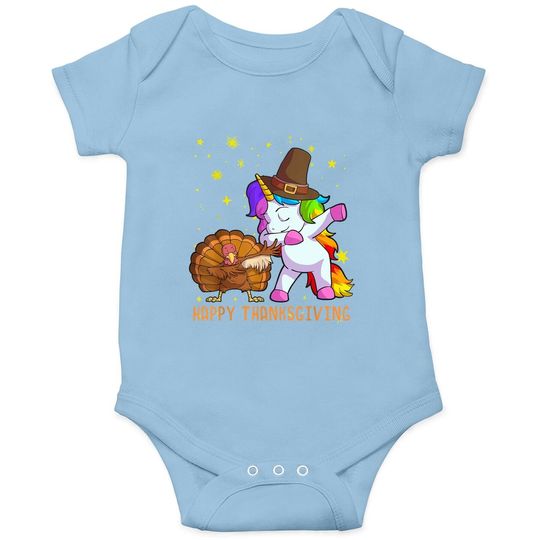 Cute Unicorn Thanksgiving Baby Bodysuit For Girls Pilgrim Hat Turkey Baby Bodysuit