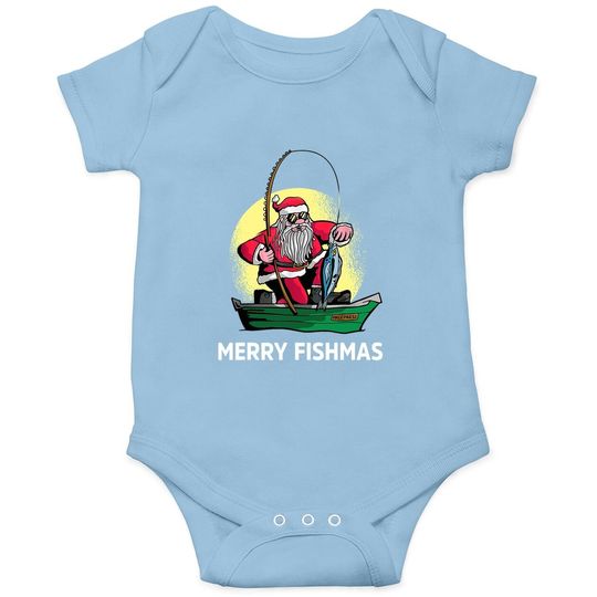 Merry Fishmas Santa Fishing Santa On A Boat Fishing Xmas Baby Bodysuit