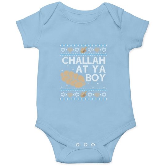 Funny Ugly Hanukkah Sweater Baby Bodysuit Challah At Ya Boy Matching