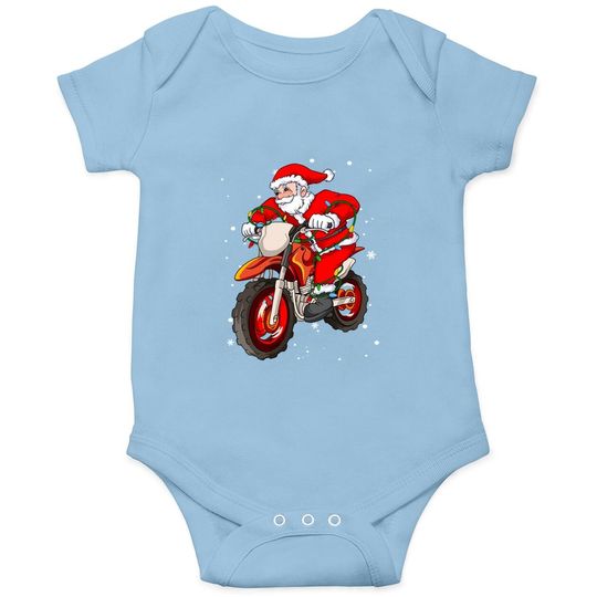 Dirt Bike Santa Claus Christmas Tree Lights Baby Bodysuit