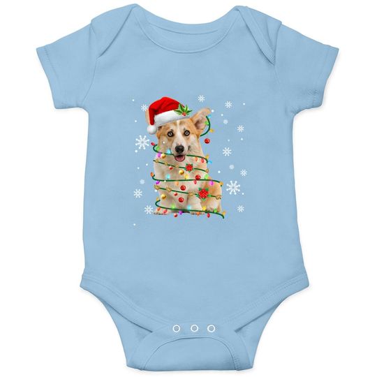 Santa Corgi Christmas Tree Light Pajama Dog X-mas Matching Baby Bodysuit