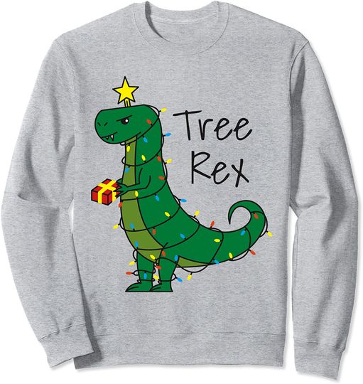 Tree Rex Funny T Rex Dinosaur Christmas Tree Lights Sweatshirt