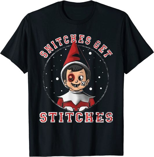 Snitches Get Stitches Elf Xmas Pajamas Snitches Get Stitches T-Shirt