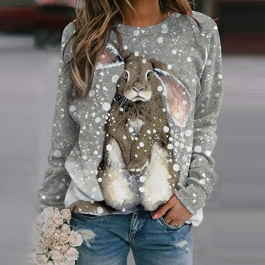 Cute Rabbit Print Shirt Long Raglan Sleeves Tops Casual Loose Lightweight Bunny Graphic Easter Sweatshirt