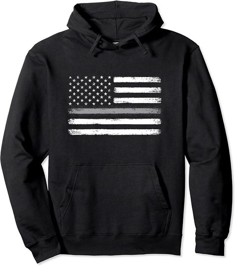 Thin Silver Line Flag Correctional Officer Gift Corrections Pullover Hoodie