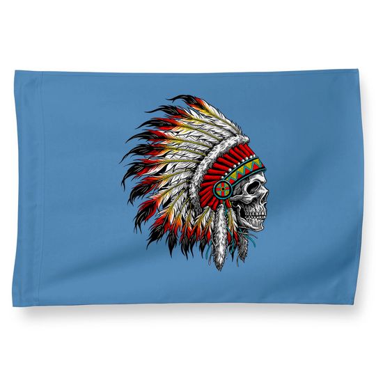 Native American Indian Chief Skull Motorcycle Headdress House Flag
