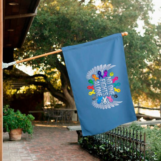 No One Fights Alone Multicolor Ribbon For Cancer Awareness House Flag