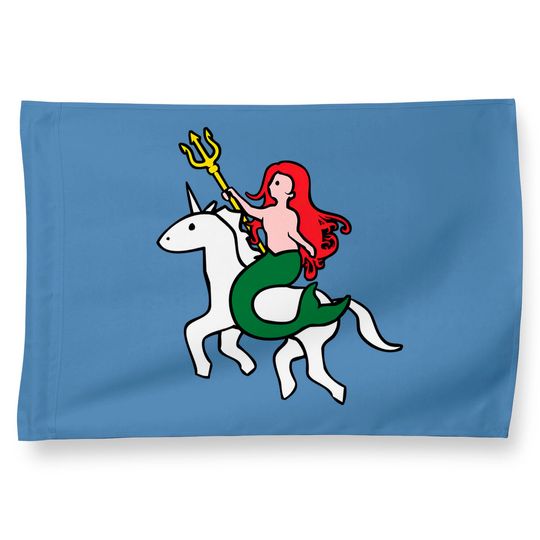 Mermaid Riding Unicorn Fitted House Flag