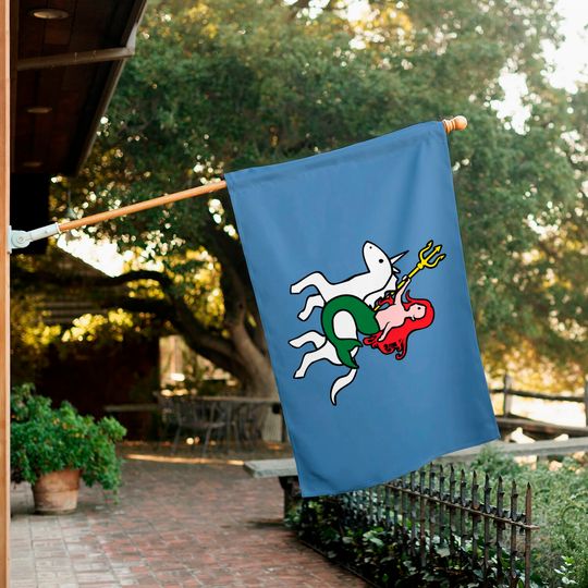 Mermaid Riding Unicorn Fitted House Flag