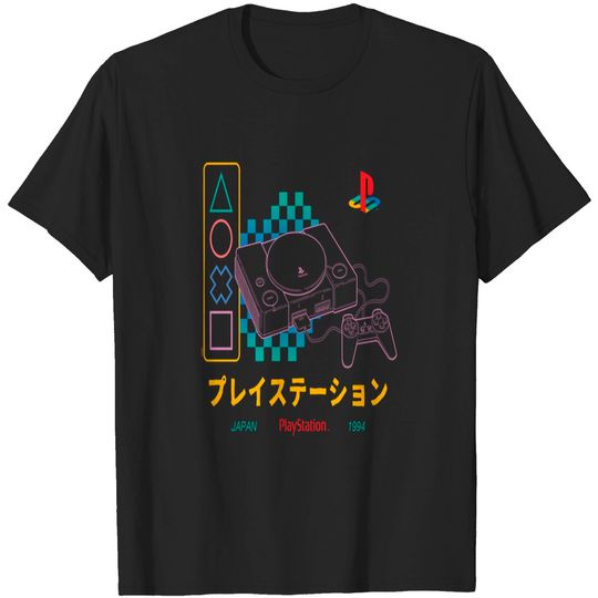 Playstation Checker Neon 90's T-Shirts Pullover T-Shirts