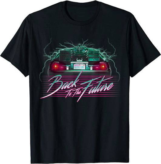 Back To the Future DeLorean 80's Style Neon Graphic T-Shirt