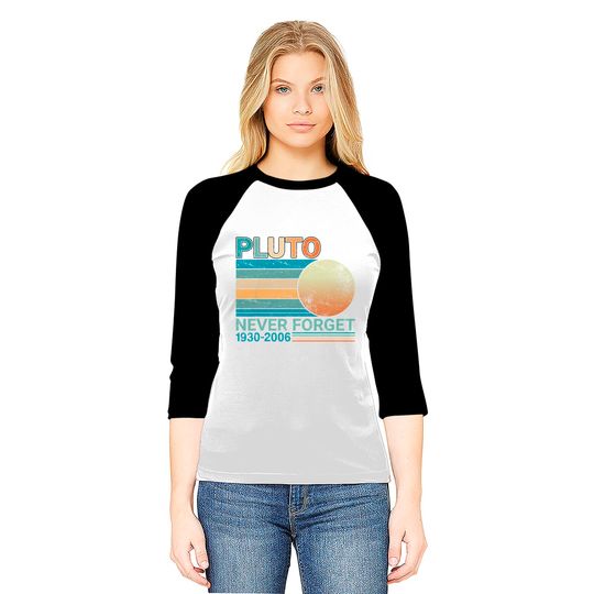 Pluto Never Forget Science Space Graphic Retro Baseball Tee