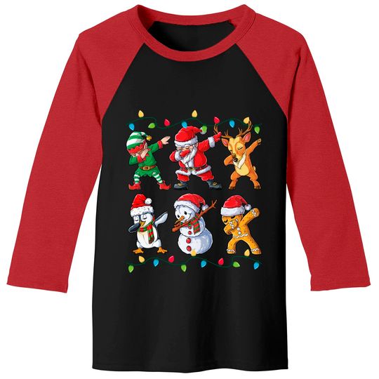 Dabbing Santa Elf Friends Christmas Kids Boys Men Xmas Gifts Baseball Tee