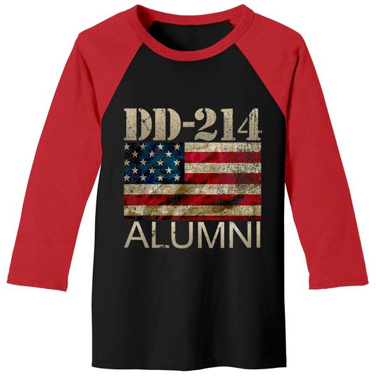 Dd-214 Alumni Military Veteran Vintage American Flag Baseball Tee