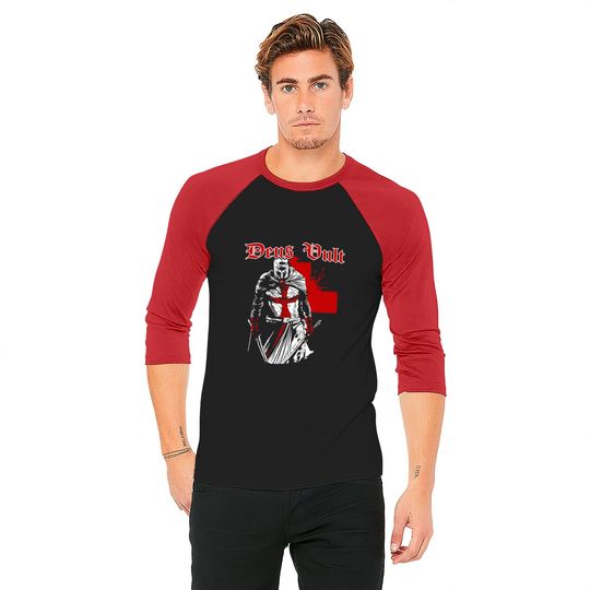 Crusader Flag Baseball Tee Deus Vult - Knight Templar - Vintage Crusader