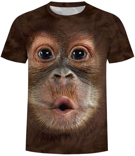 Men's Fun Gorilla Monkey 3D Printed T-shirt Casual Short Sleeve Round Collar Tops Gift for Husband Boyfriend Men