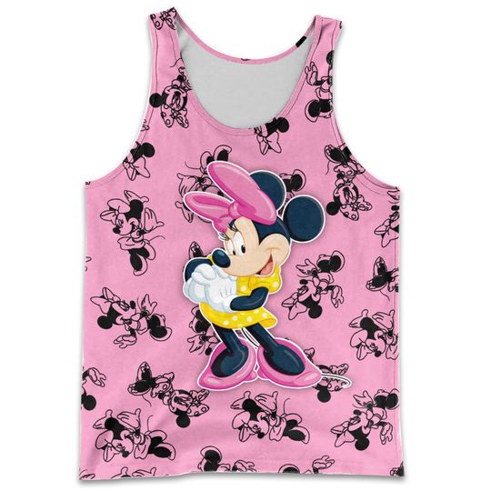 Pink Minnie Mouse Black Small Patterns Disney Cartoon Graphic Summer Vacation Tanktop