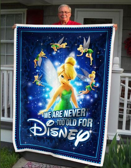 Never Too Old For Tinker Bell Blanket | Disney Inspired Soft Cozy Comfy Throw Fleece | Couch Sofa Bedroom Livingroom Office Home Decoration