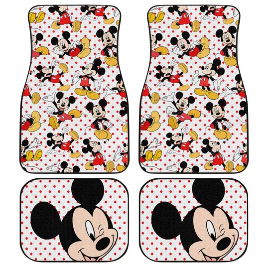 Mickey Mouse Polkadot Patterns Red Yellow Black White Disney Graphic Cartoon Custom Personalized Car Floor Mat Set Accessories Decorations