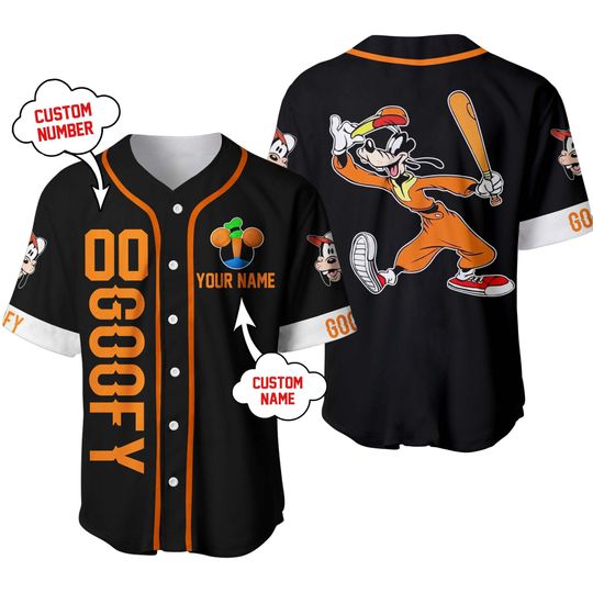 Goofy Dog Black Orange Disney Unisex Cartoon Custom Baseball Jersey