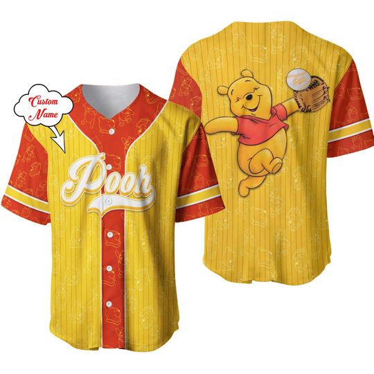Winnie The Pooh Red Yellow Patterns Disney Unisex Cartoon Custom Baseball Jersey