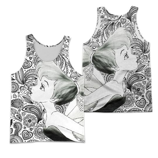 Tinker Bell Sketch Black & White Disney Cartoon Graphic Summer Vacation Tanktop 3D